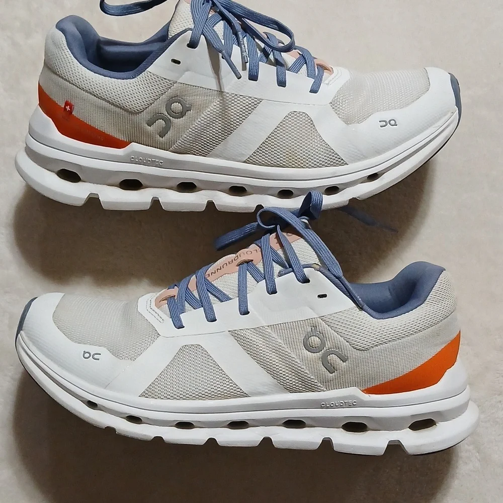 On Cloudrunner Undyed White/Flame Running Training Shoes Size 8.5 Womans - Picture 1 of 9